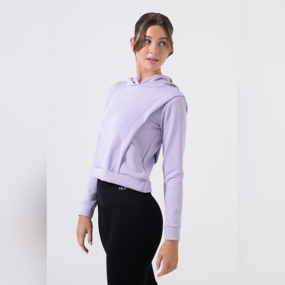 NUX Lilac Silky Soft Cropped Sleek Mia Hoodie PTP 19 - Picture 3 of 4